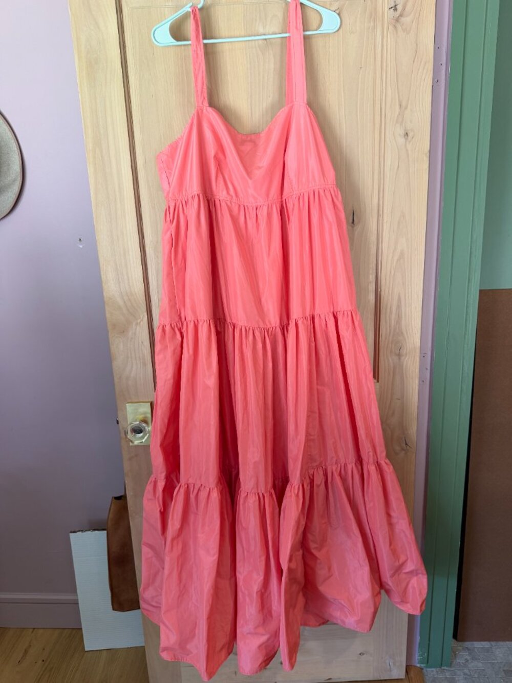 J.Crew Tiered Maxi Dress in Taffeta – Coral Pink - Picture 3 of 4